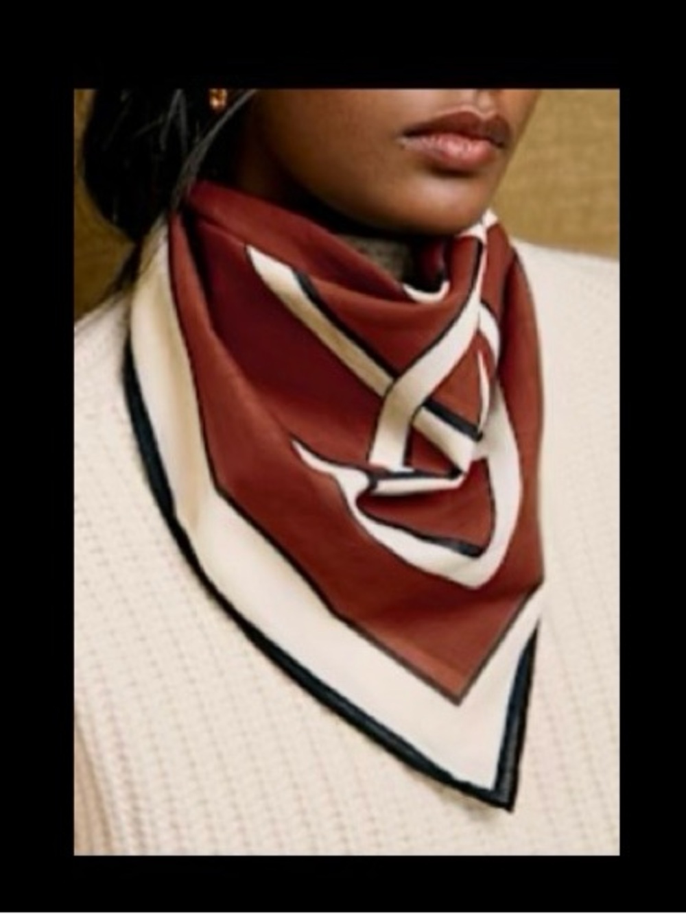 Sezane square scarf, Foulard monogramm, Mocha, 100%cutton